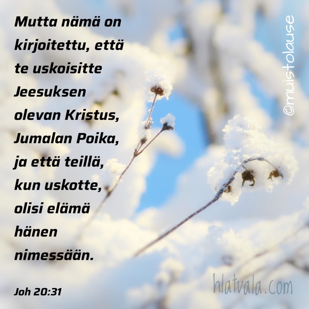 Johannes kirjoittaa evankeliumissa luvussa 20.
